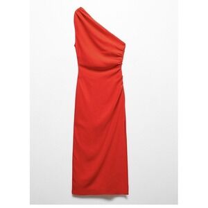 NWT MANGO Ruched Asymmetrical Satin Sleeveles W/Side Slit Dress Size 10